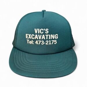Vintage 90s Green Mesh Foam Vics Excavating Trucker Hat Cap OSFA